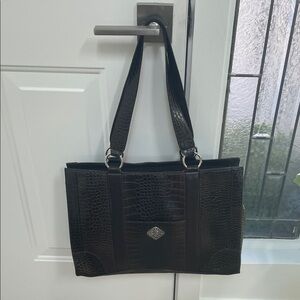Coldwater Creek Dark Brown Juliana Faux Croc Tote/laptop bag